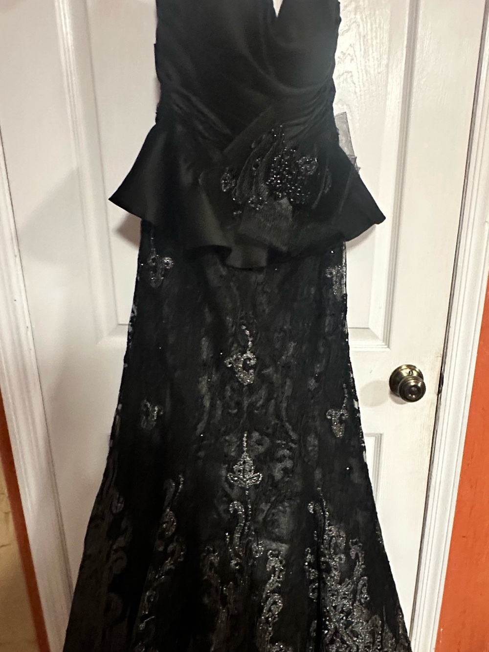 Elegant Black Strapless Lace Peplum Evening Gown - Ivonne D